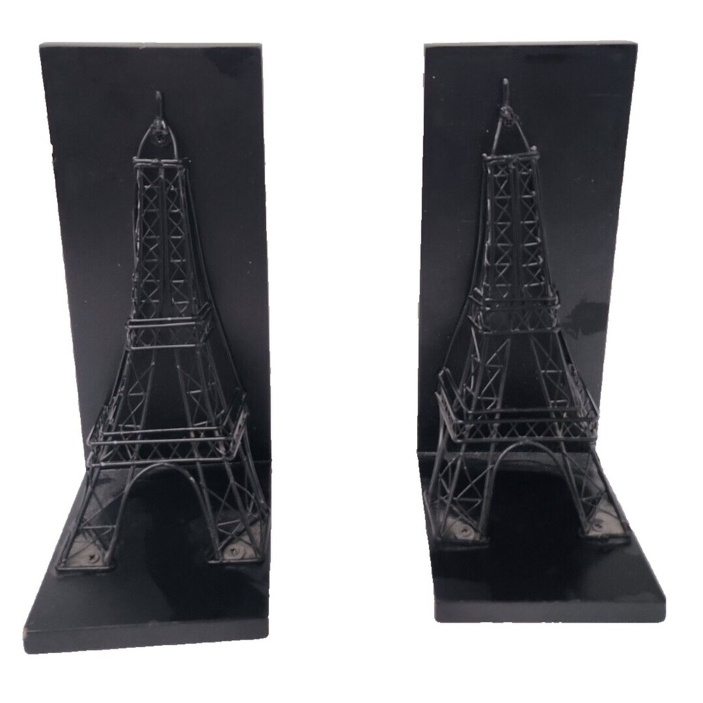 3D Eiffel Tower Bookends Pair Wood Metal Historical Wonders Collection